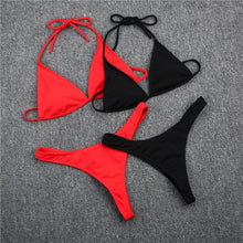 Load image into Gallery viewer, Girls Swimming Suits Bikini Small Cup Women Two Pieces Knitting Thong Bikinis Summer Spaghetti Strap Top And Bottoms Swimsuit Swimwear High Cut Style Beach Bikini Solid Black/White Micro Swim Suits Thong Bikinis