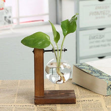 Load image into Gallery viewer, Glass Planter Bulb Vase Transparent Terrarium Hydroponic Vases For Home Garden Office Wedding Decor Wooden Stand Air Planter Bulb Glass Vase Propogation Station for Hydroponics Home Garden Office Decoration