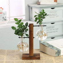 Load image into Gallery viewer, Glass Planter Bulb Vase Transparent Terrarium Hydroponic Vases For Home Garden Office Wedding Decor Wooden Stand Air Planter Bulb Glass Vase Propogation Station for Hydroponics Home Garden Office Decoration