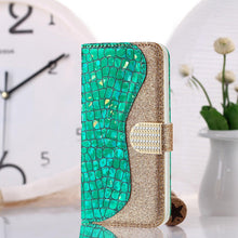 Load image into Gallery viewer, Glitter Leather Case For iPhone 11 12 13 14 Pro XR XS Max Alligator Flip Case Cover For iPhone SE Glitter Matching Texture Horizontal Flip Leather Case with Card Slots & Holder & Wallet Phone Accessories