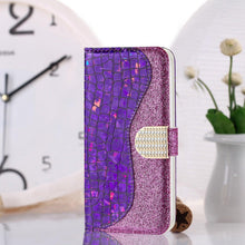 Load image into Gallery viewer, Glitter Leather Case For iPhone 11 12 13 14 Pro XR XS Max Alligator Flip Case Cover For iPhone SE Glitter Matching Texture Horizontal Flip Leather Case with Card Slots & Holder & Wallet Phone Accessories