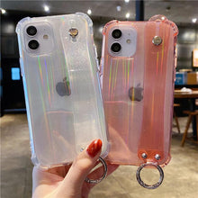 Load image into Gallery viewer, Glitter Wrist Strap Transparent Shockproof Soft Cover with Strap Phone Case For iPhone 13 11 12 14 Pro Max XS Max XR X 7 8 Plus 12 13Pro 14 Transparent Soft Back Cover Adjustable Strap Iphone Case