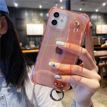 Load image into Gallery viewer, Glitter Wrist Strap Transparent Shockproof Soft Cover with Strap Phone Case For iPhone 13 11 12 14 Pro Max XS Max XR X 7 8 Plus 12 13Pro 14 Transparent Soft Back Cover Adjustable Strap Iphone Case