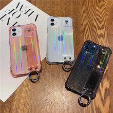 Load image into Gallery viewer, Glitter Wrist Strap Transparent Shockproof Soft Cover with Strap Phone Case For iPhone 13 11 12 14 Pro Max XS Max XR X 7 8 Plus 12 13Pro 14 Transparent Soft Back Cover Adjustable Strap Iphone Case