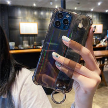 Load image into Gallery viewer, Glitter Wrist Strap Transparent Shockproof Soft Cover with Strap Phone Case For iPhone 13 11 12 14 Pro Max XS Max XR X 7 8 Plus 12 13Pro 14 Transparent Soft Back Cover Adjustable Strap Iphone Case