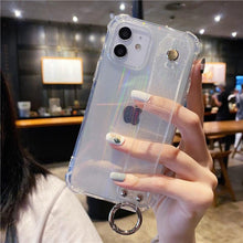 Load image into Gallery viewer, Glitter Wrist Strap Transparent Shockproof Soft Cover with Strap Phone Case For iPhone 13 11 12 14 Pro Max XS Max XR X 7 8 Plus 12 13Pro 14 Transparent Soft Back Cover Adjustable Strap Iphone Case
