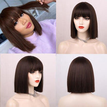 Load image into Gallery viewer, Glorious Synthetic Wigs Short Bob Wigs Black/Pink Bangs Wigs for Women Heat Resistant Fiber Hair Brazilin Wigs For Black Women Cosplay Wigs For Women