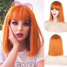 Load image into Gallery viewer, Glorious Synthetic Wigs Short Bob Wigs Black/Pink Bangs Wigs for Women Heat Resistant Fiber Hair Brazilin Wigs For Black Women Cosplay Wigs For Women