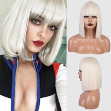 Load image into Gallery viewer, Glorious Synthetic Wigs Short Bob Wigs Black/Pink Bangs Wigs for Women Heat Resistant Fiber Hair Brazilin Wigs For Black Women Cosplay Wigs For Women