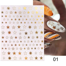 Load image into Gallery viewer, Gold Christmas Snowflake 3D Nail Stickers Sparkly Iridescent Silver Xmas Tree Elk Deer Transfer Sliders Winter Nails Accessories Design Decor Tip Transfer Nail Decals Sticker For Pretty Girl Self-Adhesive Nail Decals Designer Nail Stickers