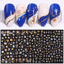 Load image into Gallery viewer, Gold Silver White Snowflakes 3D Nail Stickers Iridescent Self Adhesive Transfer Decals Manicures Art Decoration Slider Nails Decals Sticker Hot Sexy Girl Tip Back Glue Decal Cool Lollipop Self Adhesive Acrylic Tips Tool Decoration
