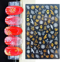Load image into Gallery viewer, Gold Silver White Snowflakes 3D Nail Stickers Iridescent Self Adhesive Transfer Decals Manicures Art Decoration Slider Nails Decals Sticker Hot Sexy Girl Tip Back Glue Decal Cool Lollipop Self Adhesive Acrylic Tips Tool Decoration