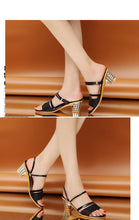 Load image into Gallery viewer, Gold Women Sandals Summer Open Toe High Heels Low Heel Shoes Ankle Strap High Women Sandals Women's Open Toe Fashion Ankle Strap Low Heel Dress Party Luxury Sandals