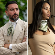Load image into Gallery viewer, Verona - Silk Neckerchief - White & Sage