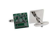 Load image into Gallery viewer, Upcycled Green Circuit Board Computer Chip Motherboard Cufflinks
