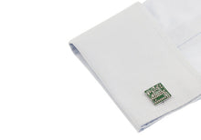 Load image into Gallery viewer, Upcycled Green Circuit Board Computer Chip Motherboard Cufflinks