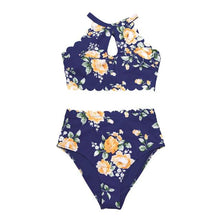 Load image into Gallery viewer, Green Floral Halter Bikini Women High Waist Bikini Halter Two Piece Bathing Suits Tummy Control Swimsuit Push Up Swimwear Sets Women High Waist Two Pieces Swimsuit New Girl Bathing Suits