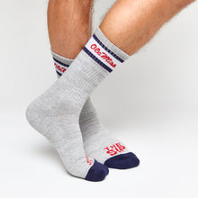 Load image into Gallery viewer, Grey Retro Script Casual Crew Socks