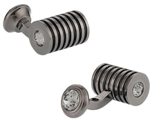 Load image into Gallery viewer, Men's Gunmetal Black Diamond Swarovski Barrel Cufflinks
