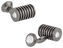Load image into Gallery viewer, Gunmetal Clear Swarovski Barrel Cufflinks