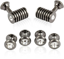 Load image into Gallery viewer, Men's Gunmetal Clear Swarovski Barrel Formal Set