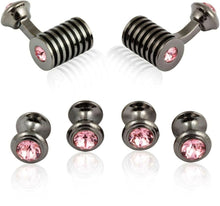 Load image into Gallery viewer, Men's Gunmetal Light Rose Swarovski Barrel Formal Set