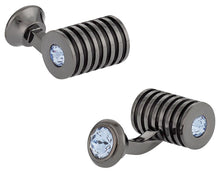 Load image into Gallery viewer, Men's Gunmetal Light Sapphire Swarovski Barrel Cufflinks