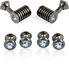 Load image into Gallery viewer, Men's Gunmetal Light Sapphire Swarovski Barrel Formal Set