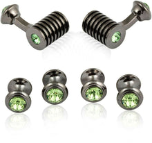 Load image into Gallery viewer, Men's Gunmetal Peridot Swarovski Barrel Formal Set