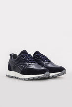 Load image into Gallery viewer, Navy Suede-Textured Leather Running Sneakers for Men | Wessi