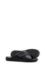 Load image into Gallery viewer, Men's Black Leather Crisscross Slide Slippers with Textured Straps and Cushioned Sole - Wessi