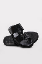 Load image into Gallery viewer, Black Embossed Leather Double-Strap Sandals for Men | Wessi