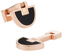 Load image into Gallery viewer, Half Moon Rose Gold Onyx Folding Cufflinks