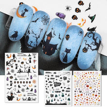 Load image into Gallery viewer, Halloween Series Nail Sticker Pumpkin Lantern Skeleton Spider Vampire Decals For Nail Art DIY Decoration Tools 3D Wave Design Decoration for Women Girls Art Stickers Decal Decoration Metallic Curve Strip Line Nail