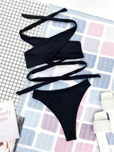 Load image into Gallery viewer, Halter Hollow Cross Bikinis Set Swimsuit Women's New Solid Two-Piece Swimwear Two Piece Swimsuit Halter Crisscross Cut Out Bikini Wrap Top with High Waist Bottom Beach Swimwear Summer Beachwear Woman Bath Bathing Suit