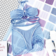 Load image into Gallery viewer, Halter Hollow Cross Bikinis Set Swimsuit Women's New Solid Two-Piece Swimwear Two Piece Swimsuit Halter Crisscross Cut Out Bikini Wrap Top with High Waist Bottom Beach Swimwear Summer Beachwear Woman Bath Bathing Suit