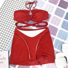 Load image into Gallery viewer, Halter Hollow Cross Bikinis Set Swimsuit Women's New Solid Two-Piece Swimwear Two Piece Swimsuit Halter Crisscross Cut Out Bikini Wrap Top with High Waist Bottom Beach Swimwear Summer Beachwear Woman Bath Bathing Suit