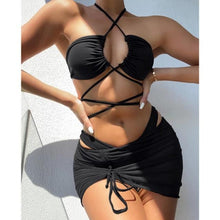 Load image into Gallery viewer, Halter Hollow Cross Bikinis Set Swimsuit Women's New Solid Two-Piece Swimwear Two Piece Swimsuit Halter Crisscross Cut Out Bikini Wrap Top with High Waist Bottom Beach Swimwear Summer Beachwear Woman Bath Bathing Suit