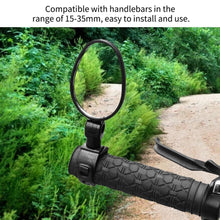 Load image into Gallery viewer, Handlebar Bike Mirror Bicycle Rear view Lens Wide-Angle Safety Mirror Mountain Road Bicycle Wide-Angle Reflector Rotatable Handlebar Mirror Wide Angle Bicycle Mirror Cycling Rear View Mirror Shockproof Acrylic Convex Mirror Safe Rearview Mirror