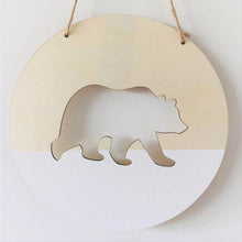 Load image into Gallery viewer, Handmade Hanging Ornaments Positive Slogan Banner Round Polar Bear Animal Statue Figurines Sculpture Wooden Ornaments Wood Chip Wall Pendant Cardboard For Kids Room Decoration Photo Props