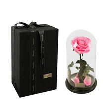 Load image into Gallery viewer, Handmade Preserved Enchanted Rose With Glass Dome on Wood Base - Rose for Christmas ,Valentine's Day