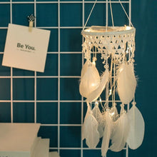 Load image into Gallery viewer, Handmade White Feather Dream Catcher Wind Chimes Hanging Ornaments Ceiling Decor Room Dream Net Hanging Craft Gift Car Ornament Ribbons Feathers Wrapped Lights For Bedroom Decor Wedding Decorations