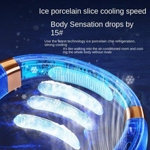 Load image into Gallery viewer, Hanging Neck Fan Ice Magnet Cooling Portable Neck Fan Type-C Mute Multifunctional Leafless Electric Fan With Light Rechargeable Hands Free Bladeless Fan 5 Speeds Operated Wearable Personal Fan