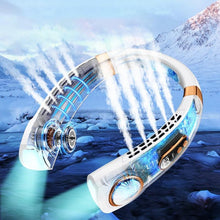 Load image into Gallery viewer, Hanging Neck Fan Ice Magnet Cooling Portable Neck Fan Type-C Mute Multifunctional Leafless Electric Fan With Light Rechargeable Hands Free Bladeless Fan 5 Speeds Operated Wearable Personal Fan