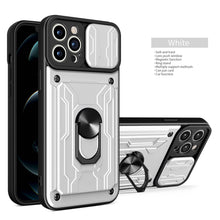 Load image into Gallery viewer, Heavy Duty Armor Case Card Pocket for iPhone 11 Pro 7 8 Plus Magnetic Phone Holder Cover Slide Lens Protection Design Card Holder Slot With Rotating Ring Armor Bumper Shockproof Case