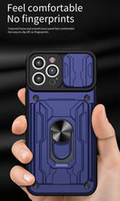 Load image into Gallery viewer, Heavy Duty Armor Case Card Pocket for iPhone 11 Pro 7 8 Plus Magnetic Phone Holder Cover Slide Lens Protection Design Card Holder Slot With Rotating Ring Armor Bumper Shockproof Case