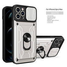 Load image into Gallery viewer, Heavy Duty Armor Case Card Pocket for iPhone 11 Pro 7 8 Plus Magnetic Phone Holder Cover Slide Lens Protection Design Card Holder Slot With Rotating Ring Armor Bumper Shockproof Case