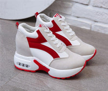 Load image into Gallery viewer, High Heel Womens Sneakers Shoes Red Black Air Cushion Casual Shoes Women Sneakers Modern Shoes Classic Athletic Sports Walking Shoes With Lace Up Platform Leather Trainers