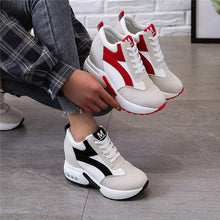 Load image into Gallery viewer, High Heel Womens Sneakers Shoes Red Black Air Cushion Casual Shoes Women Sneakers Modern Shoes Classic Athletic Sports Walking Shoes With Lace Up Platform Leather Trainers