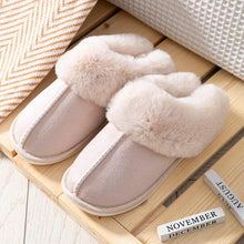 Load image into Gallery viewer, High Quality Cow Suede Leather Plush Fur Lined Women Winter Slippers Home Half Casual Shoes Flats Waterproof Memory Foam House Shoes Slipper With Fuzzy Plush Design